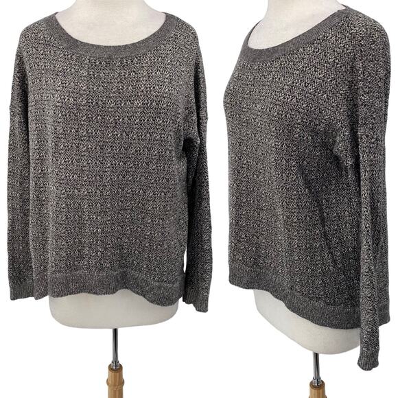 Theory Scoop Neck Knit Sweater Wool Baby Alpaca Silk Blend Gray Black Womens M - Picture 1 of 9